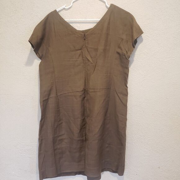 Eileen Fisher Linen Tencel Blend Short Sleeve Pocket Dress Medium Brown Zip - Picture 13 of 14